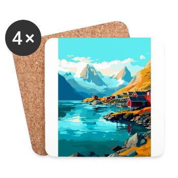 Affiche de voyage vintage des îles Lofoten en Norvège WPA - Dessous de verre (lot de 4) - blanc - Devant