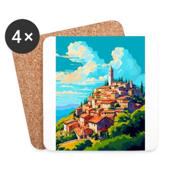 Motovun Kroatien Vintage Reiseplakat Souvenir WPA - Untersetzer (4er-Set) - Weiß - Vorne