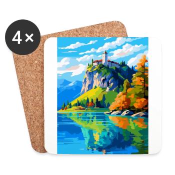 Château de Bled, Slovénie, Affiche de voyage vintage, WPA, Art - Dessous de verre (lot de 4) - blanc - Devant