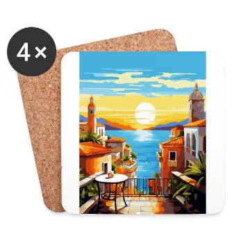 Malaga Espagne Affiche de voyage vintage WPA Souvenir - Dessous de verre (lot de 4) - blanc - Devant