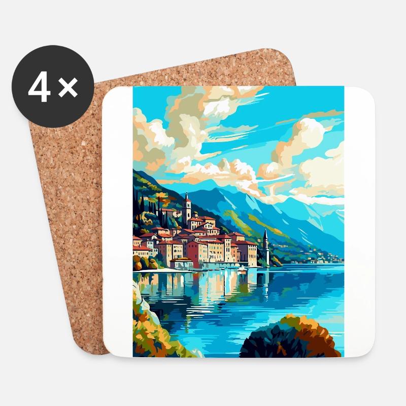 Lugano Schweiz Vintage Reiseplakat Souvenir - Untersetzer (4er-Set) - Weiß