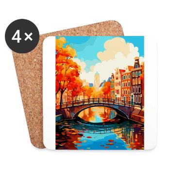 Amsterdam Pays-Bas Affiche de voyage vintage WPA - Dessous de verre (lot de 4) - blanc - Devant