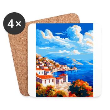 Hydra Greece Vintage Travel Poster WPA Souvenir - Coasters (set of 4) - white - Front