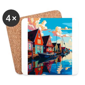 Volendam Netherlands Vintage Travel Poster WPA Art - Coasters (set of 4) - white - Front