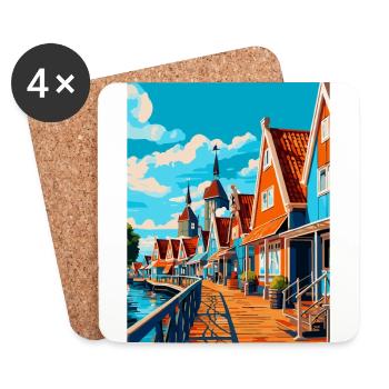 Volendam Netherlands Vintage Travel Poster WPA Art - Coasters (set of 4) - white - Front