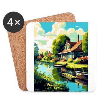 Giethoorn Netherlands Vintage Travel Poster WPA - Coasters (set of 4) - white - Front