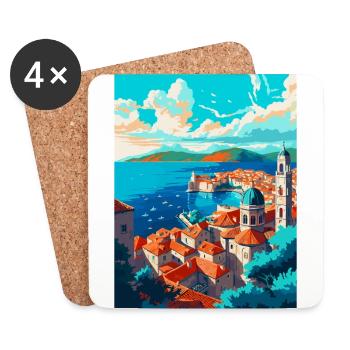 Dubrovnik Croatie Poster de voyage vintage souvenir - Dessous de verre (lot de 4) - blanc - Devant