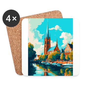 Affiche de voyage vintage de Lübeck Allemagne Souvenir WPA - Dessous de verre (lot de 4) - blanc - Devant