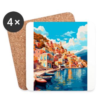Symi Greece Vintage Travel Poster WPA Art Souvenir - Coasters (set of 4) - white - Front