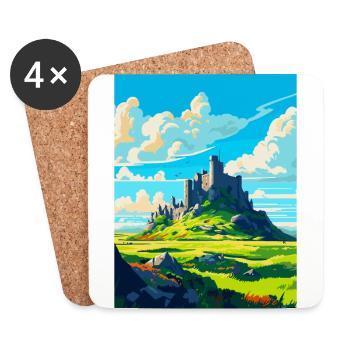 Rock Of Cashel Irlande Royaume-Uni Affiche De Voyage Vintage - Dessous de verre (lot de 4) - blanc - Devant