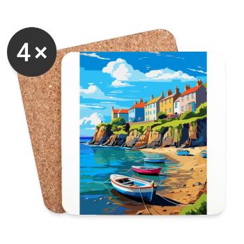 New Quay Pays de Galles Royaume-Uni Affiche de voyage vintage souvenir - Dessous de verre (lot de 4) - blanc - Devant