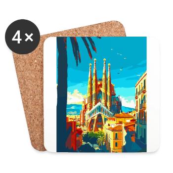Barcelona Spain Vintage Travel Poster Souvenir WPA - Coasters (set of 4) - white - Front