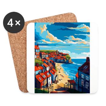 Whitby Angleterre Royaume-Uni Affiche de voyage vintage souvenir - Dessous de verre (lot de 4) - blanc - Devant