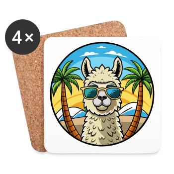 Alpaka Lustige Cartoon Sommer Strand Sonnenbrille Cool - Untersetzer (4er-Set) - Weiß - Vorne