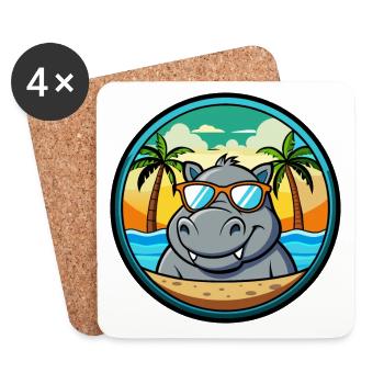 Hippopotame Drôle Dessin Animé Plage D’été Lunettes De Soleil Cool - Dessous de verre (lot de 4) - blanc - Devant