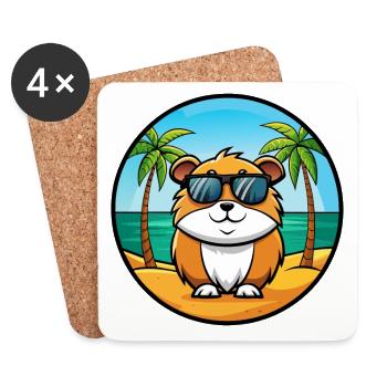 Cochon d’Inde Drôle Dessin Animé Plage Été Lunettes de soleil - Dessous de verre (lot de 4) - blanc - Devant