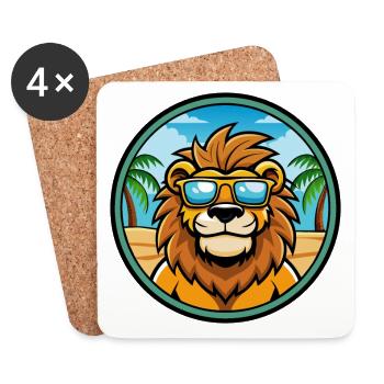 Lion Funny Cartoon Summer Beach Sunglasses Sticker - Coasters (set of 4) - white - Front