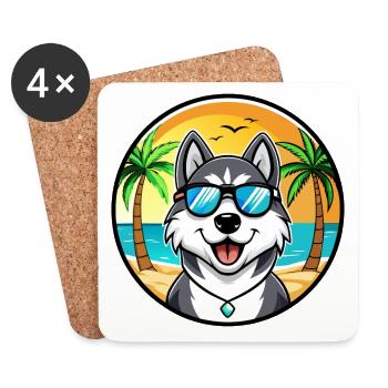 Husky Dog Drôle Dessin Animé Plage Lunettes De Soleil - Dessous de verre (lot de 4) - blanc - Devant