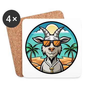 Chèvre Drôle Dessin Animé Plage D’été Lunettes De Soleil Autocollant - Dessous de verre (lot de 4) - blanc - Devant