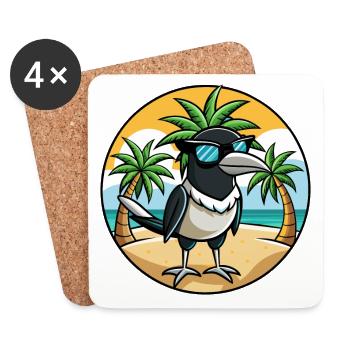 Magpie Drôle Dessin Animé Plage De Plage Lunettes Cool - Dessous de verre (lot de 4) - blanc - Devant