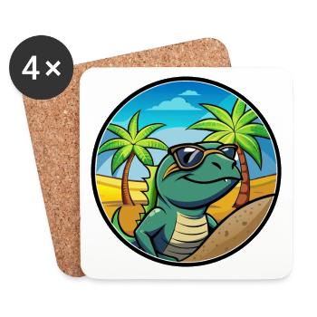 Eidechse Lustige Cartoon Sommer Strand Sonnenbrille Cool - Untersetzer (4er-Set) - Weiß - Vorne