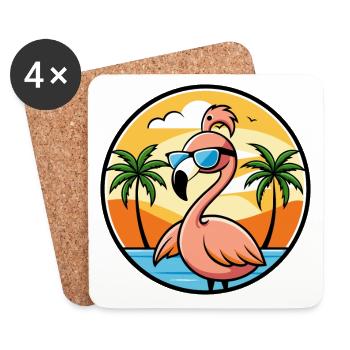 Flamingo Funny Cartoon Summer Beach Sunglasses - Coasters (set of 4) - white - Front