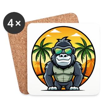Gorilla Funny Cartoon Summer Beach Sunglasses Cool - Coasters (set of 4) - white - Front