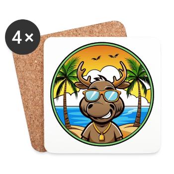 Elch Lustige Cartoon Sommer Strand Sonnenbrille Cool - Untersetzer (4er-Set) - Weiß - Vorne