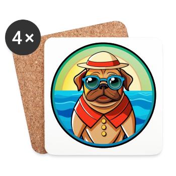 Pug Dog Funny Cartoon Summer Beach Sunglasses Cool - Coasters (set of 4) - white - Front