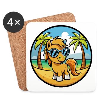 Pony Lustige Cartoon Sommer Strand Sonnenbrille Aufkleber - Untersetzer (4er-Set) - Weiß - Vorne
