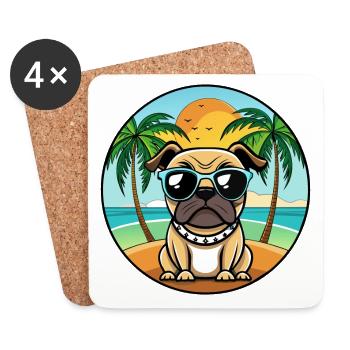 Pug Dog Funny Cartoon Summer Beach Sunglasses Cool - Coasters (set of 4) - white - Front