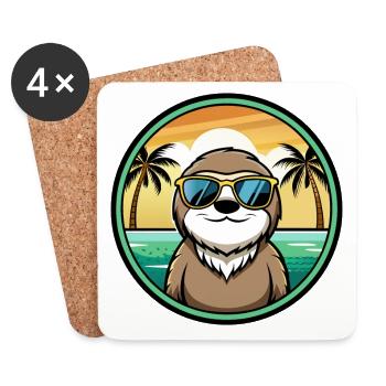 Sloth Funny Cartoon Summer Beach Sunglasses Cool - Coasters (set of 4) - white - Front