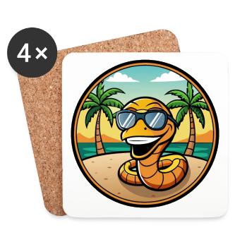 Snake Funny Cartoon Summer Beach Sunglasses Cool - Coasters (set of 4) - white - Front