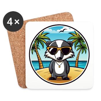 Badger Funny Cartoon Summer Beach Sunglasses Cool - Coasters (set of 4) - white - Front