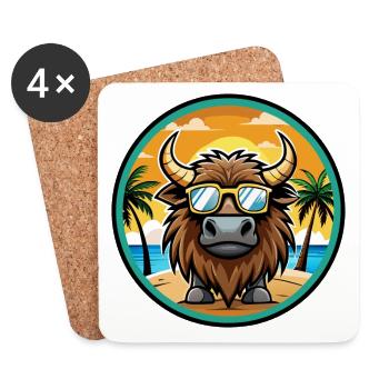 Bison Drôle Dessin Animé Plage Été Lunettes De Soleil Cool - Dessous de verre (lot de 4) - blanc - Devant
