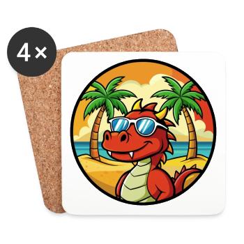 Drache Lustige Cartoon Sommer Strand Sonnenbrille Cool - Untersetzer (4er-Set) - Weiß - Vorne