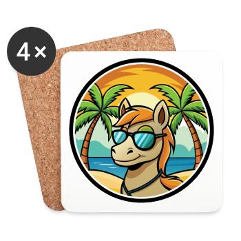 Pony Lustige Cartoon Sommer Strand Sonnenbrille Aufkleber - Untersetzer (4er-Set) - Weiß - Vorne