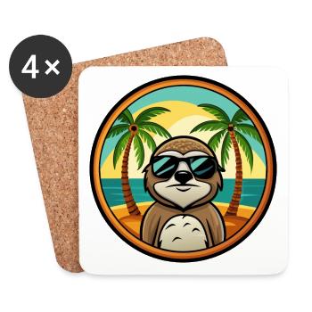 Sloth Funny Cartoon Summer Beach Sunglasses Cool - Coasters (set of 4) - white - Front
