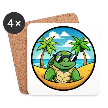 Tortue Drôle Dessin Animé Plage D’été Lunettes De Soleil Cool - Dessous de verre (lot de 4) - blanc - Devant