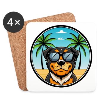 Rottweiler Dog Cartoon Summer Beach Sunglasses - Coasters (set of 4) - white - Front