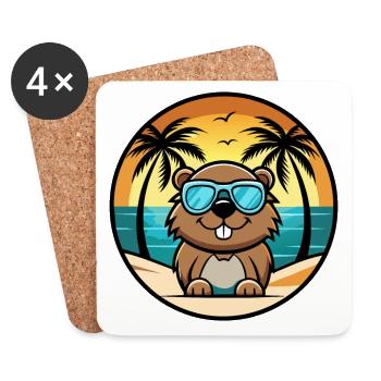 Biber Lustige Cartoon Sommer Strand Sonnenbrille Cool - Untersetzer (4er-Set) - Weiß - Vorne