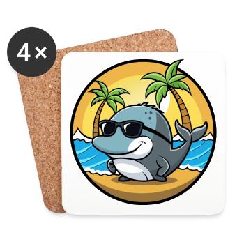 Baleine Drôle Dessin Animé Plage D’été Lunettes De Soleil Cool - Dessous de verre (lot de 4) - blanc - Devant