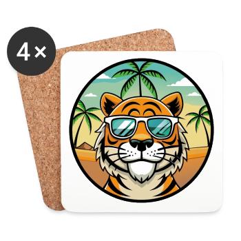 Tiger Lustige Cartoon Sommer Strand Sonnenbrille Cool - Untersetzer (4er-Set) - Weiß - Vorne