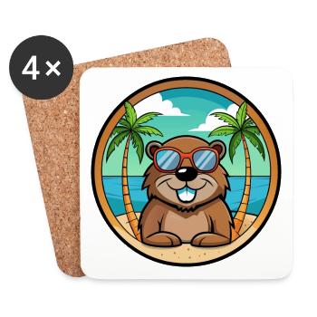 Beaver Funny Cartoon Summer Beach Sunglasses Cool - Coasters (set of 4) - white - Front