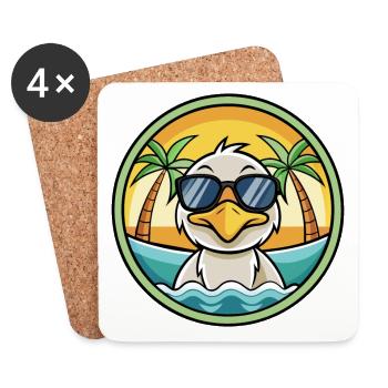 Canard Drôle Dessin Animé Plage De Soleil De Plage Autocollant - Dessous de verre (lot de 4) - blanc - Devant