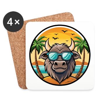 Buffalo Funny Cartoon Lunettes de soleil de plage d’été cool - Dessous de verre (lot de 4) - blanc - Devant