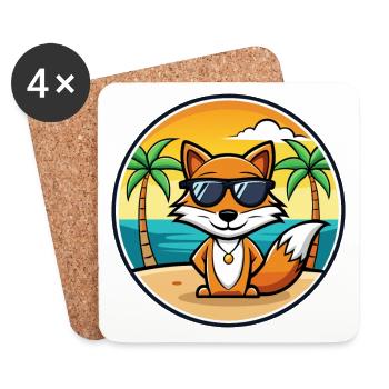 Fox Funny Cartoon Summer Beach Sunglasses Sticker - Coasters (set of 4) - white - Front