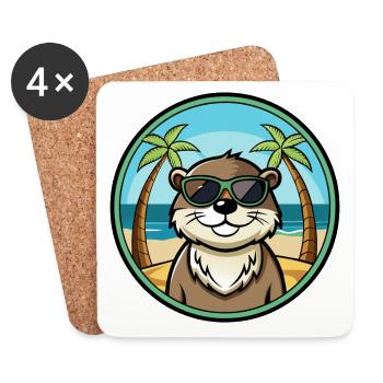 Otter Lustige Cartoon Sommer Strand Sonnenbrille Cool - Untersetzer (4er-Set) - Weiß - Vorne