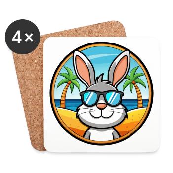 Rabbit Funny Cartoon Summer Beach Sunglasses Cool - Coasters (set of 4) - white - Front