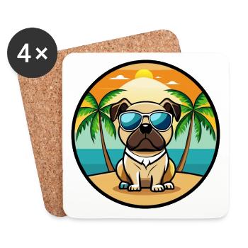 Pug Dog Funny Cartoon Summer Beach Sunglasses Cool - Coasters (set of 4) - white - Front
